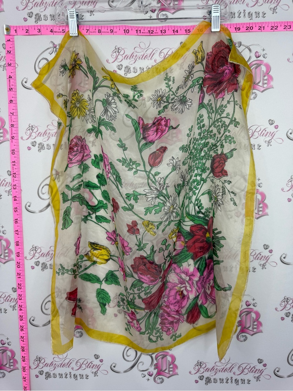 Scarf Pure silk Floral Women's Blouse - Cream with Pink & Green Floral Print